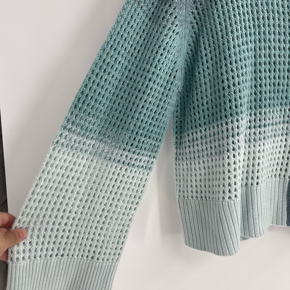 ATM Blue Ombre Wool Blend Open Knit Button Front Wool Cashmere Cardigan Size Xl - Picture 10 of 12